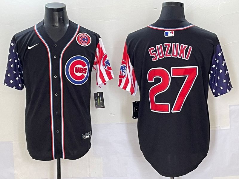 Men 2025 Chicago Cubs #27 Suzuki Black National Flags Nike MLB Jersey style 6->chicago cubs->MLB Jersey